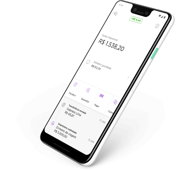 Celular com conta NuBank aberta na tela